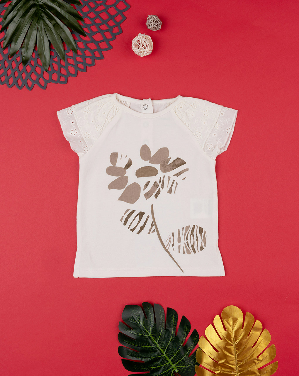 T-shirt para raparigas "animalier" algodão orgânico bege - Prénatal