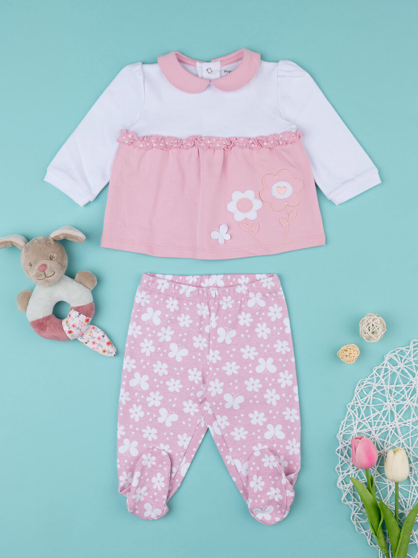 Fato floral de duas peças branco e rosa recém-nascido - Prénatal