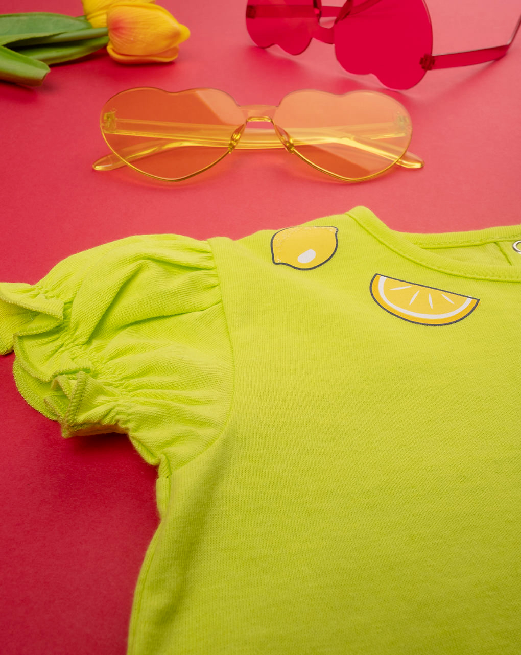 T-shirt para raparigas amarelo fluorescente - Prénatal