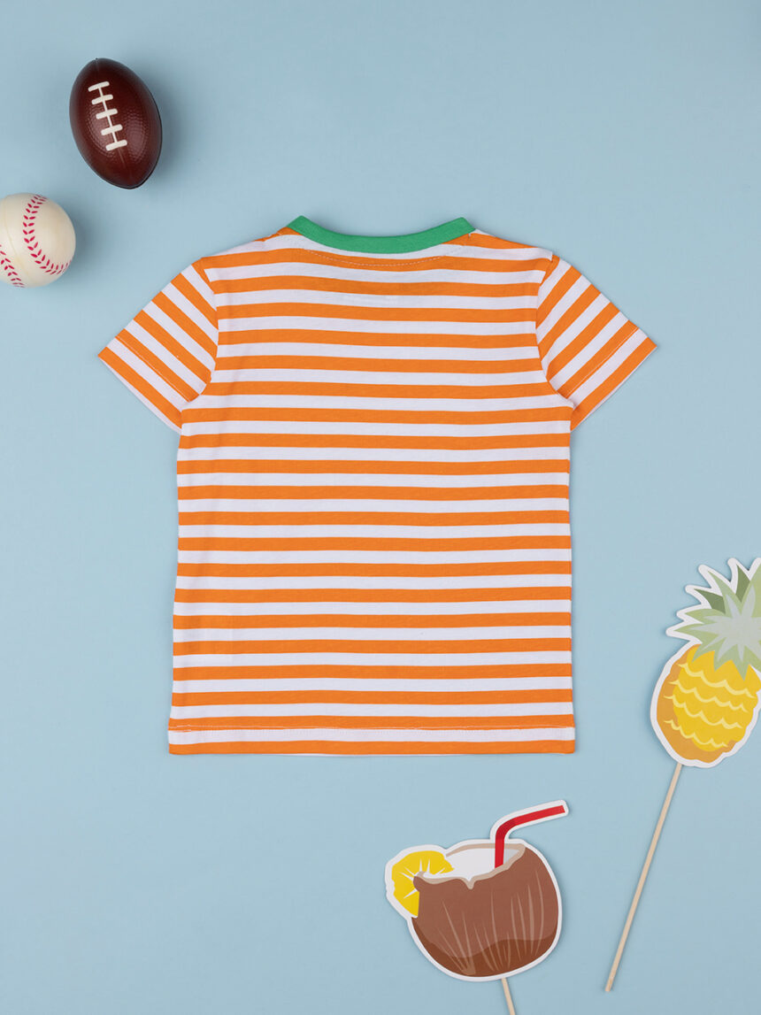 T-shirt de bebé às riscas branca/laranja - Prénatal
