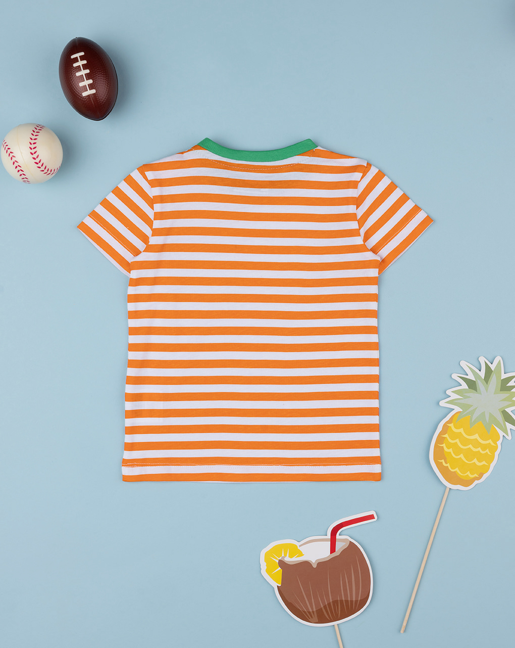 T-shirt de bebé às riscas branca/laranja - Prénatal