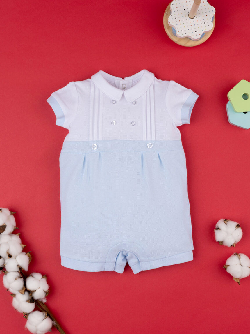 Fato de dormir piqué azul/branco para bebé - Prénatal