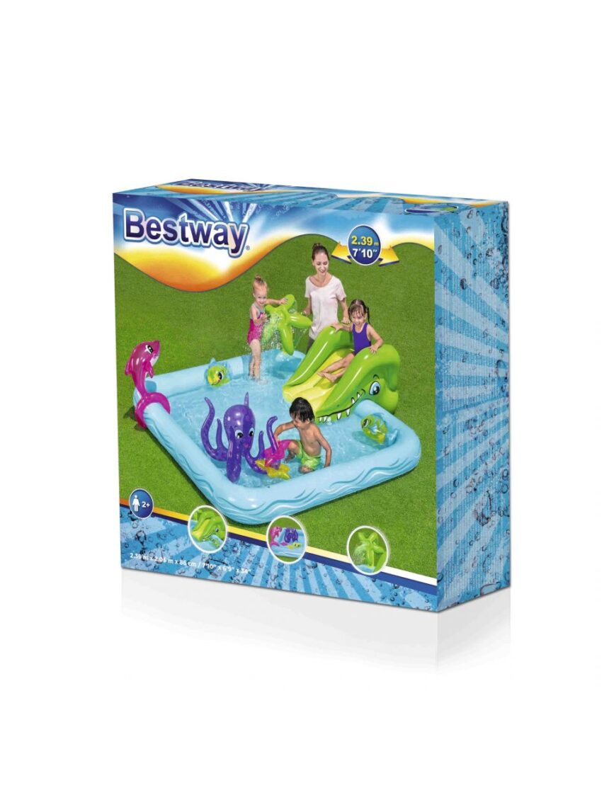 Centro de jogos aquário fantástico com splash 239x206x86 cm anéis insufláveis incluídos - bestway - Bestway