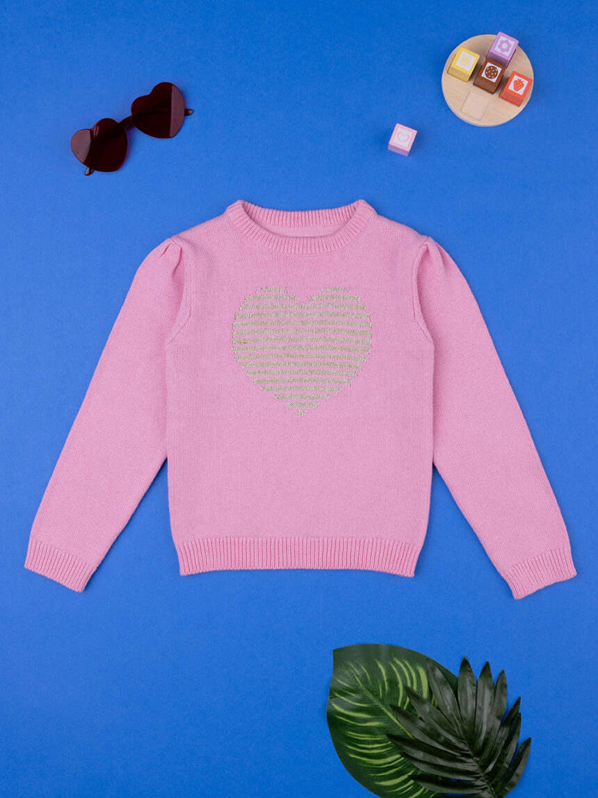 Camisola de tricot rosa "golden heart" de menina - Prénatal