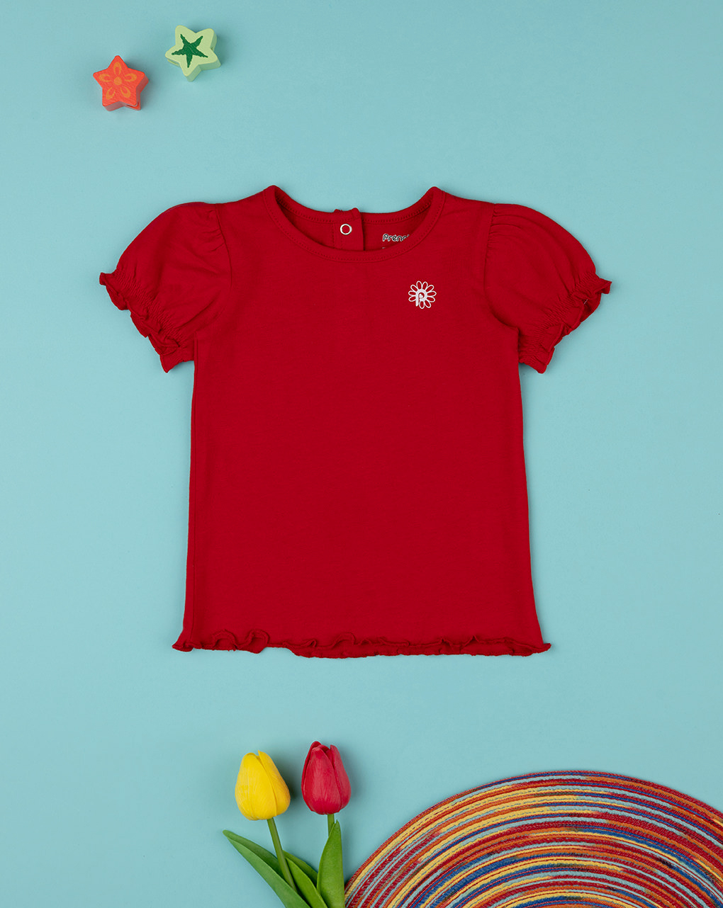 T-shirt de manga curta vermelha logótipo de menina bebé - Prénatal