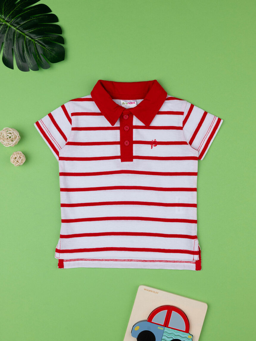 Camisa pólo bebé às riscas vermelhas - Prénatal