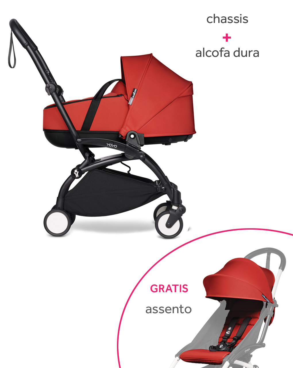 Yoyo² chassis babyzen black e alcofa dura red + assento red gratuito - Babyzen
