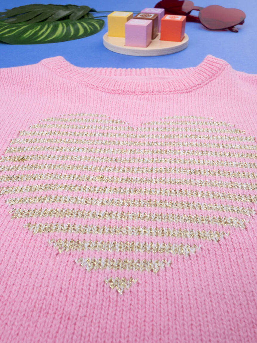 Camisola de tricot rosa "golden heart" de menina - Prénatal