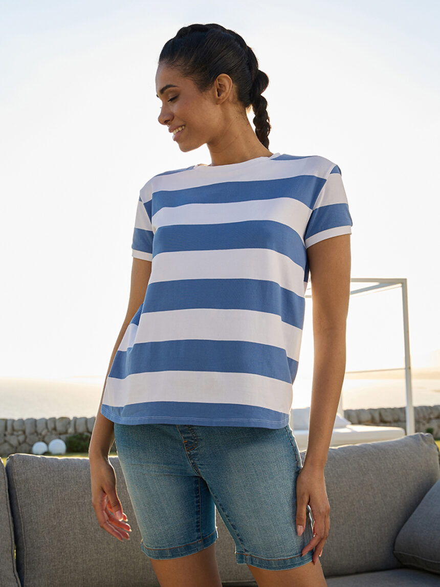 T-shirt de maternidade com riscas azuis e brancas - Prénatal