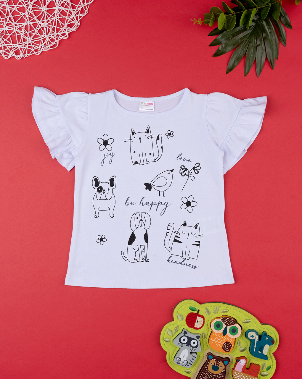 T-shirt de camisa branca de manga semi-branca de menina - Prénatal