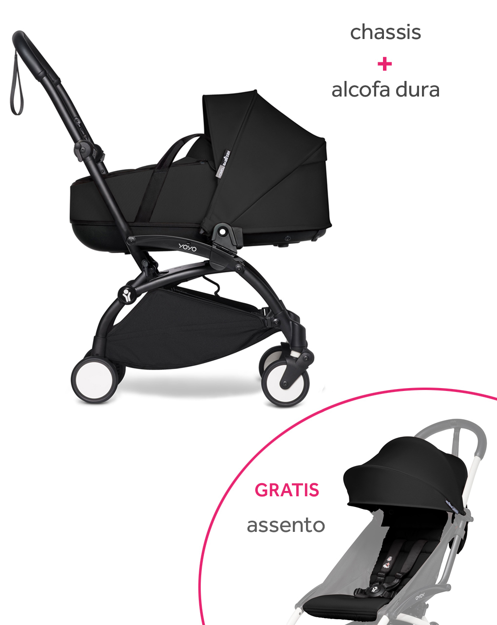 Yoyo² chassis babyzen black e alcofa dura black + assento black gratuito - Babyzen
