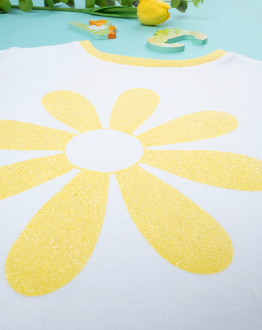 T-shirt para raparigas 'flower' amarelo-limão - Prénatal