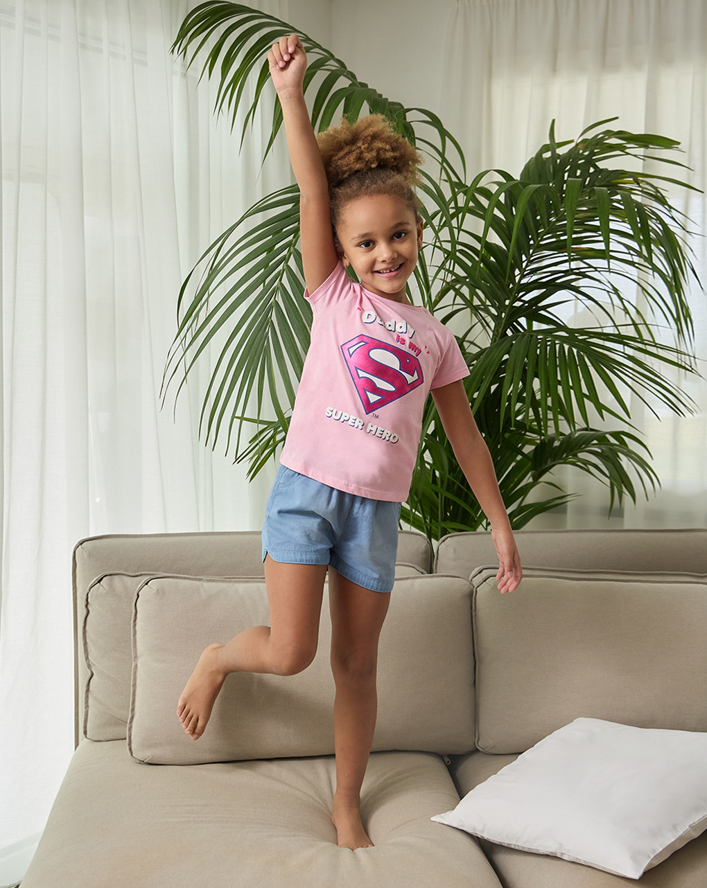 T-shirt 100% algodão para raparigas "dad is my super hero" - Prénatal