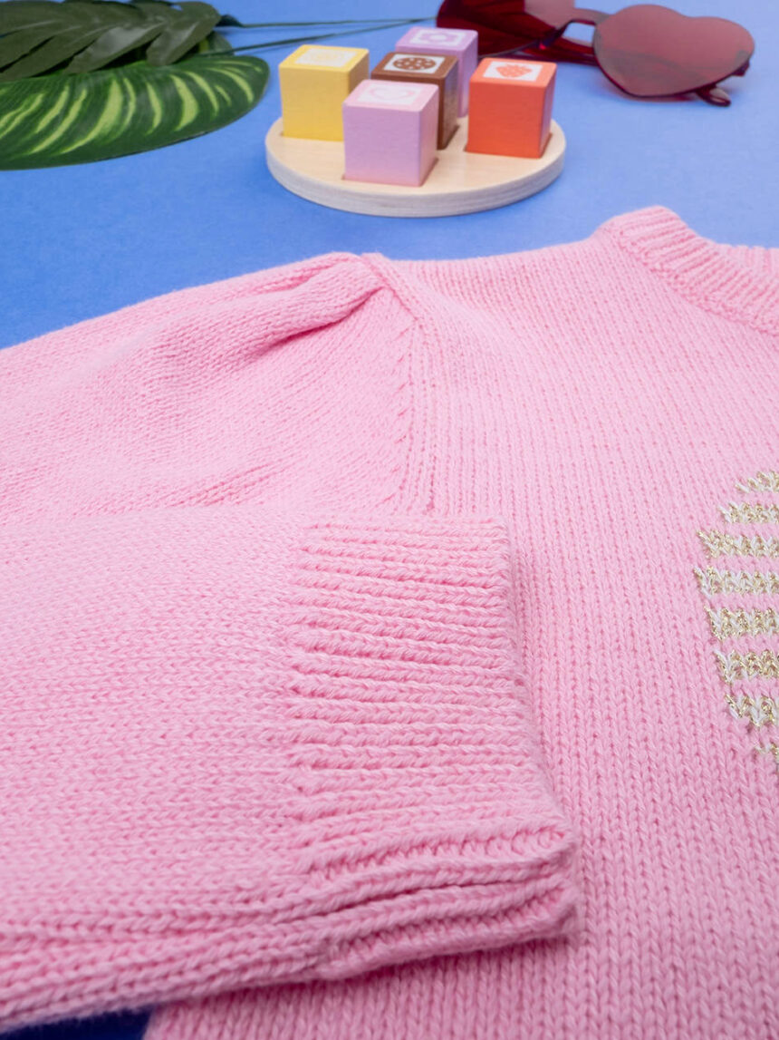Camisola de tricot rosa "golden heart" de menina - Prénatal
