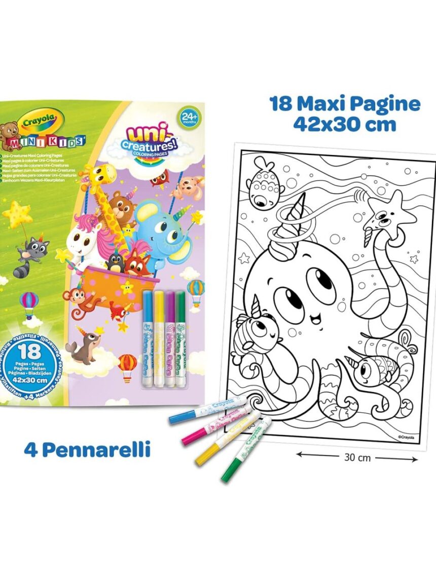 Uni-creatures maxi páginas colorantes e conjunto de marcadores laváveis - crayola mini kids - Crayola