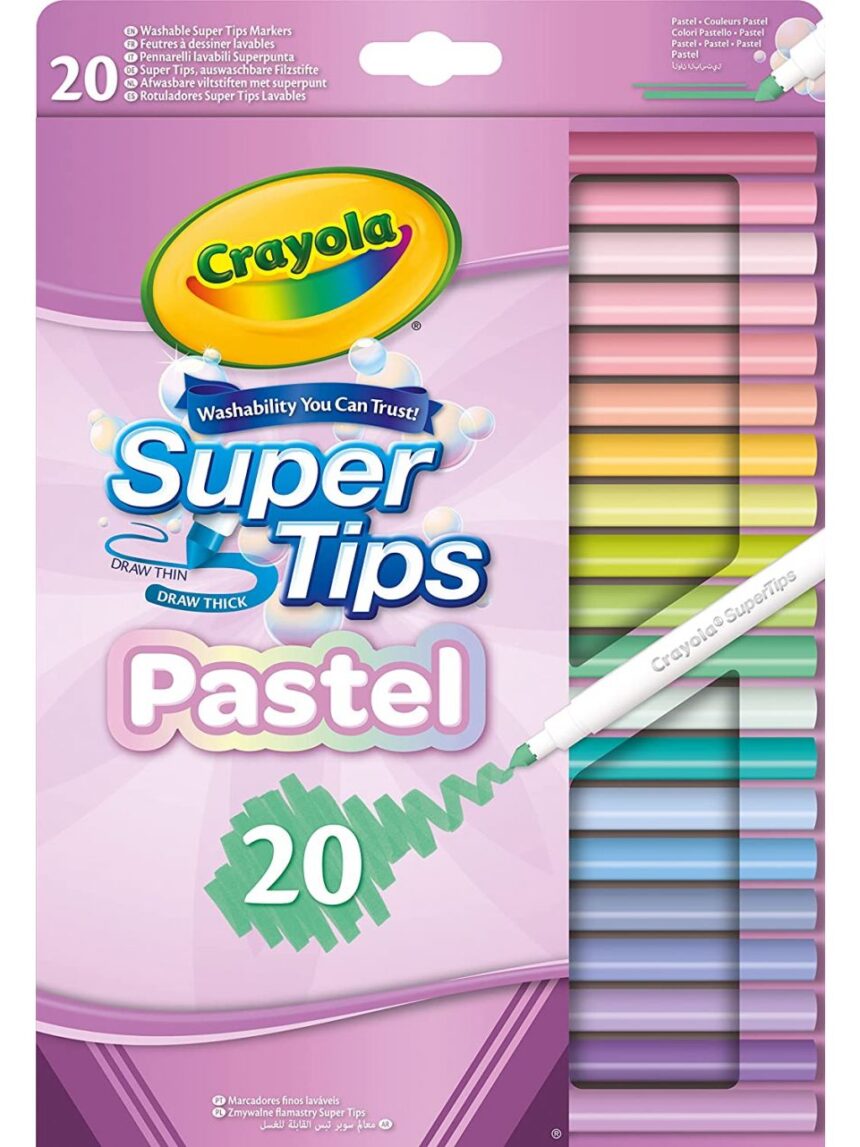 20 marcadores supertips laváveis em cores pastel - crayola pastel - Crayola