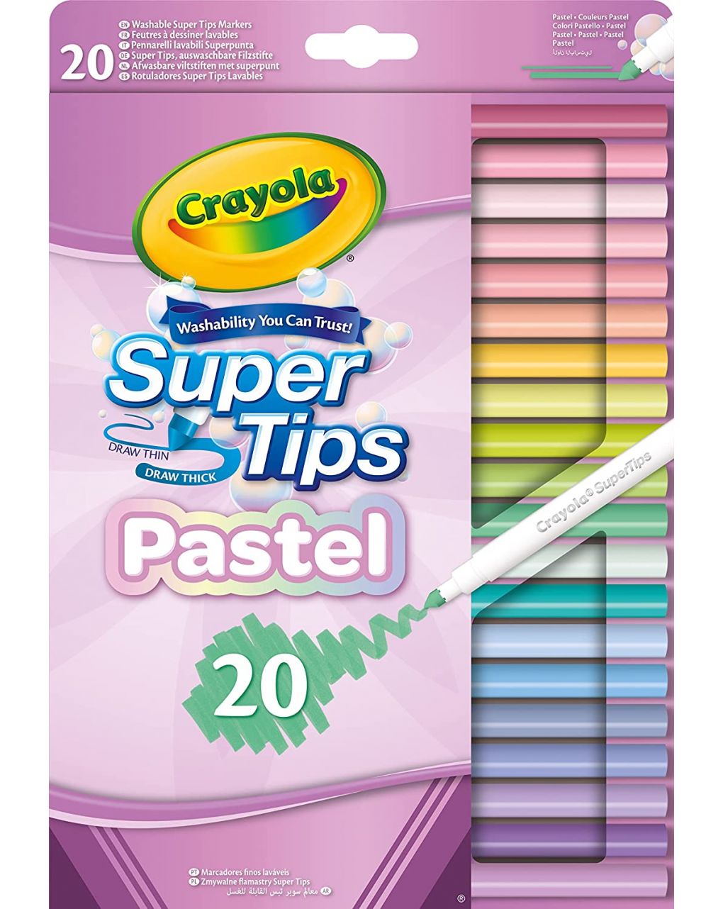 20 marcadores supertips laváveis em cores pastel - crayola pastel - Crayola