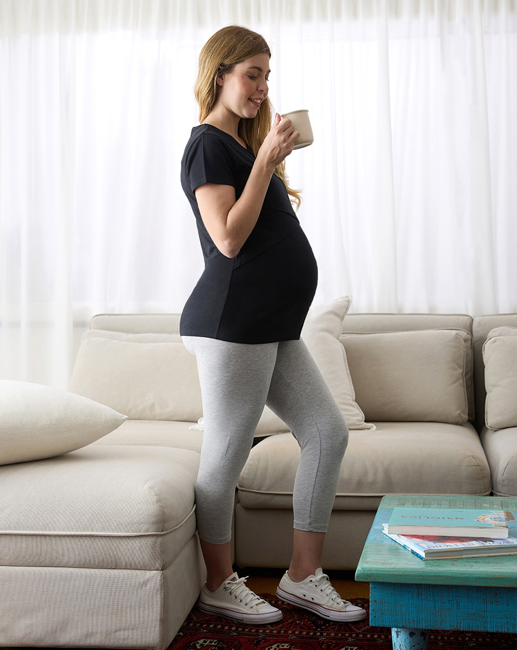 Pernas de maternidade com cintura alta - Prénatal