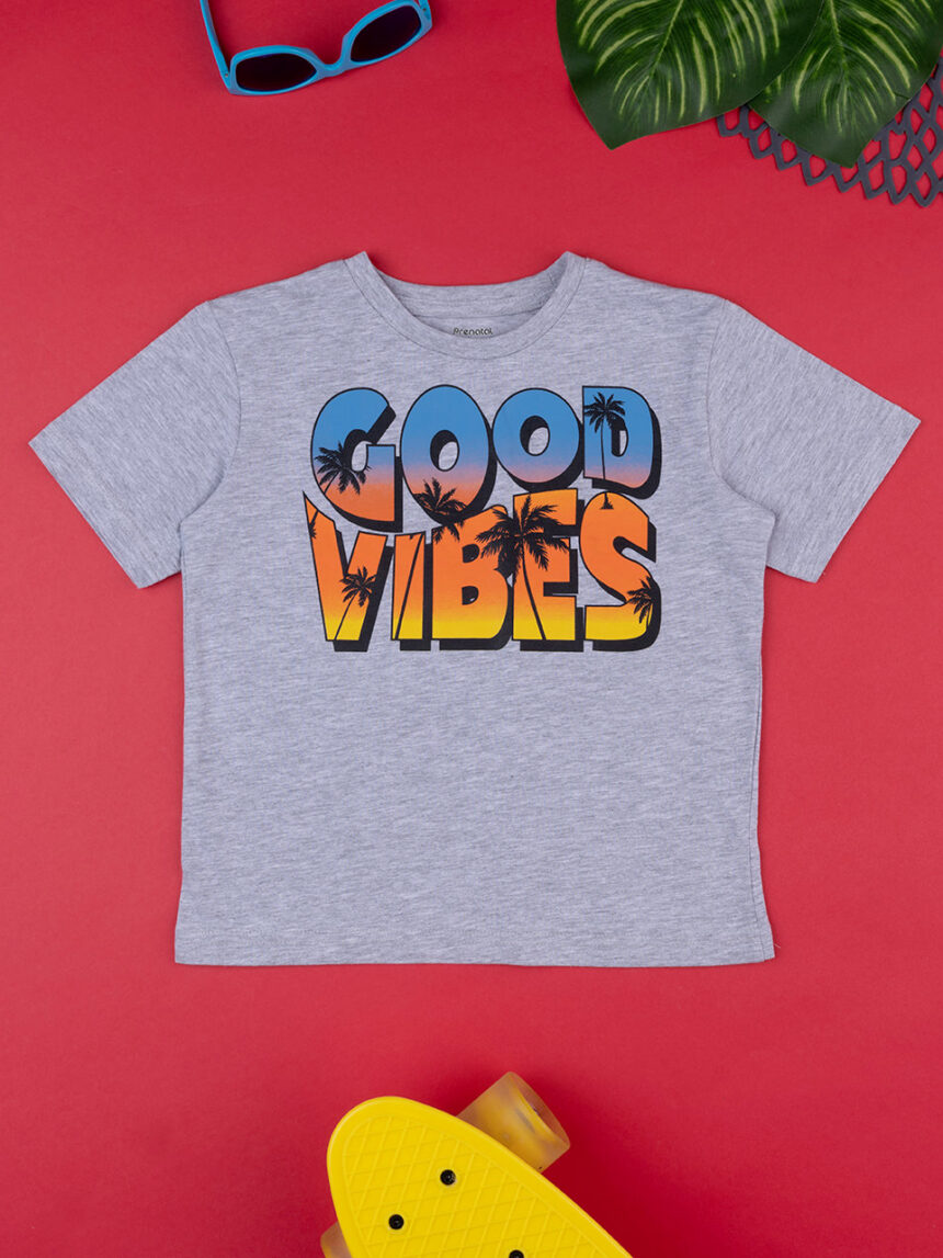 T-shirt de manga curta cinzenta para crianças 'good vibes - Prénatal