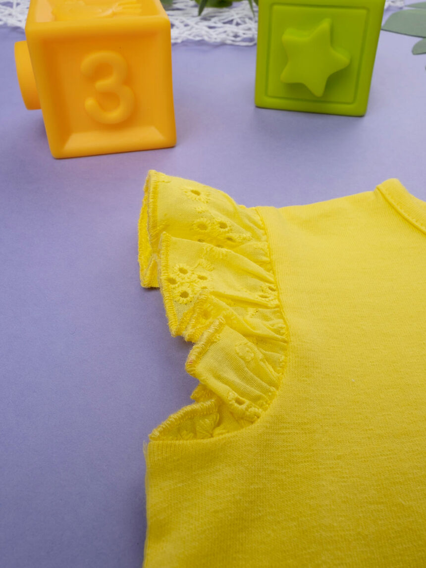 Vestido de menina em jersey e sangallo amarelo - Prénatal