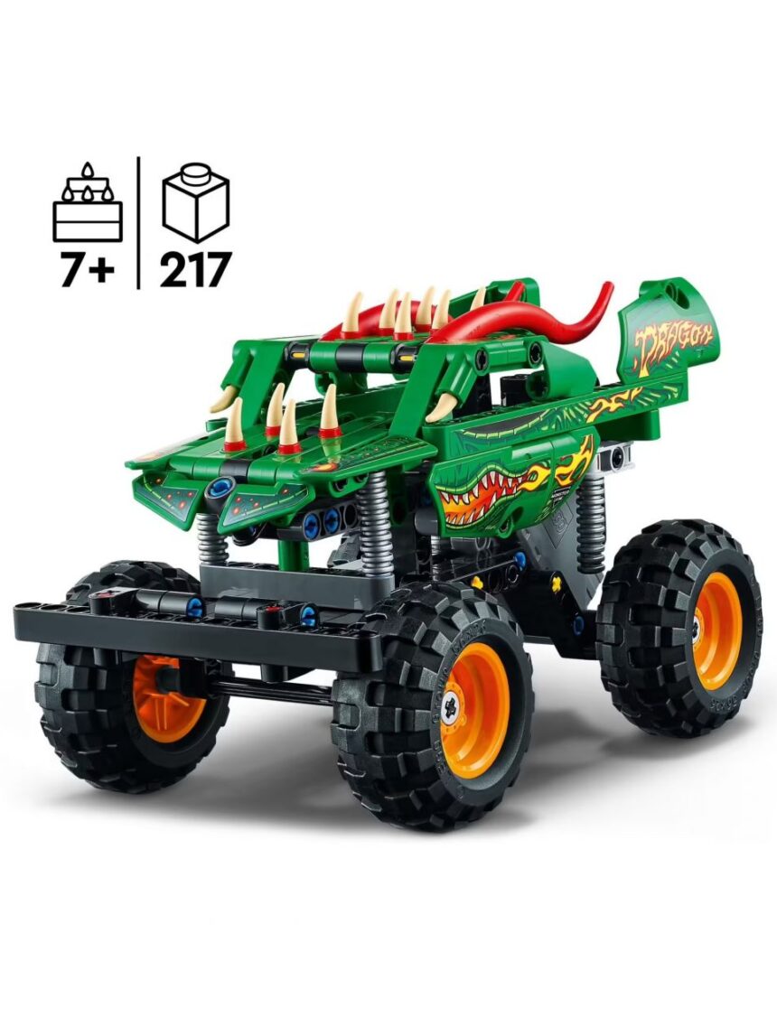 Monster jam dragon - conjunto 2 em 1 com pull-back - camião monstro todo-o-terreno e carrinho de brincar - técnica lego - LEGO