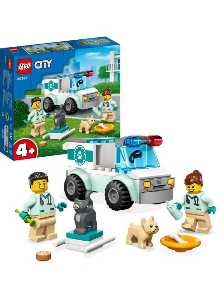 Carrinha de resgate veterinária com ambulância de brinquedo e 2 minifiguras - lego city - LEGO