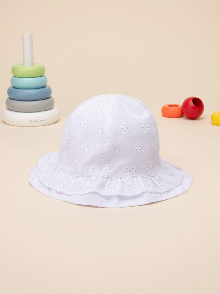 Chapéu de bebé de renda branca sangallo - Prénatal