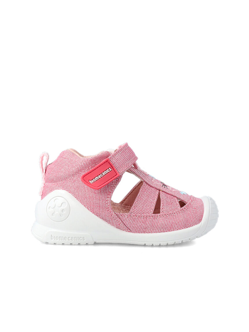 Biomecânica sandália de bebé em lona rosa - Garvalin