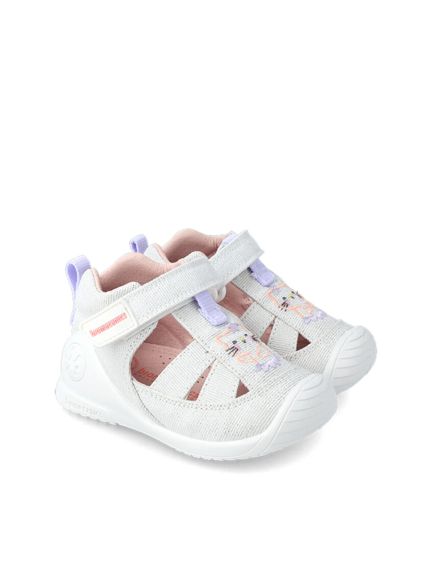 Biomecanis sandálias para bebé em tela branca - Garvalin