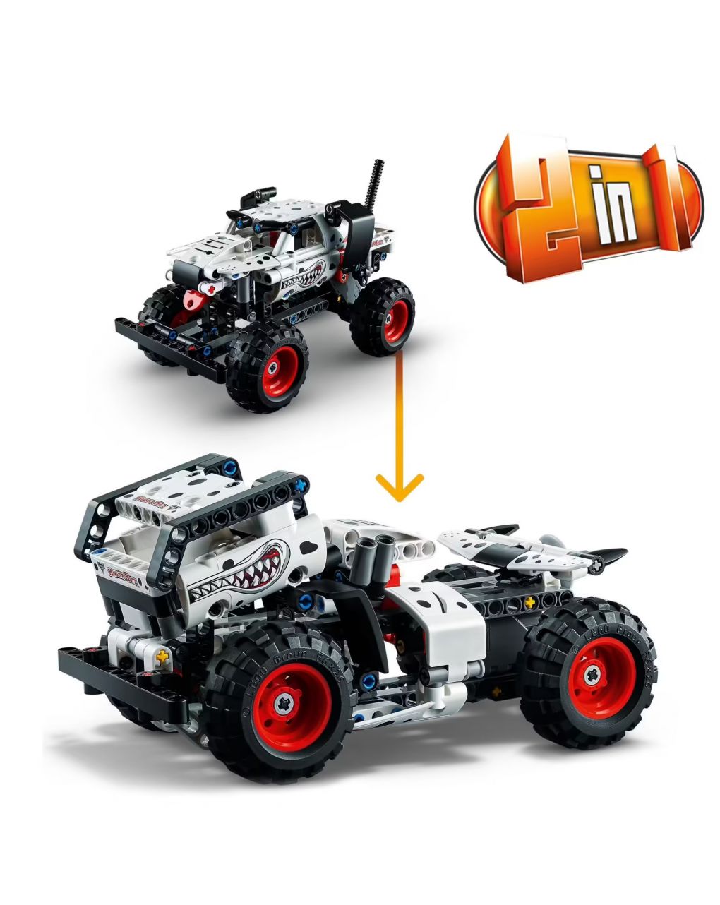 Monster mutt monster jam dalmatian - conjunto 2 em 1 com pull-back - camião monstro offroad e camião de brinquedo - técnica lego - LEGO