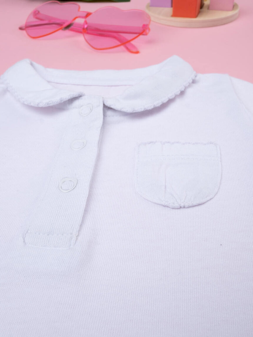 Camisa pólo de manga comprida branca de menina com bolso - Prénatal