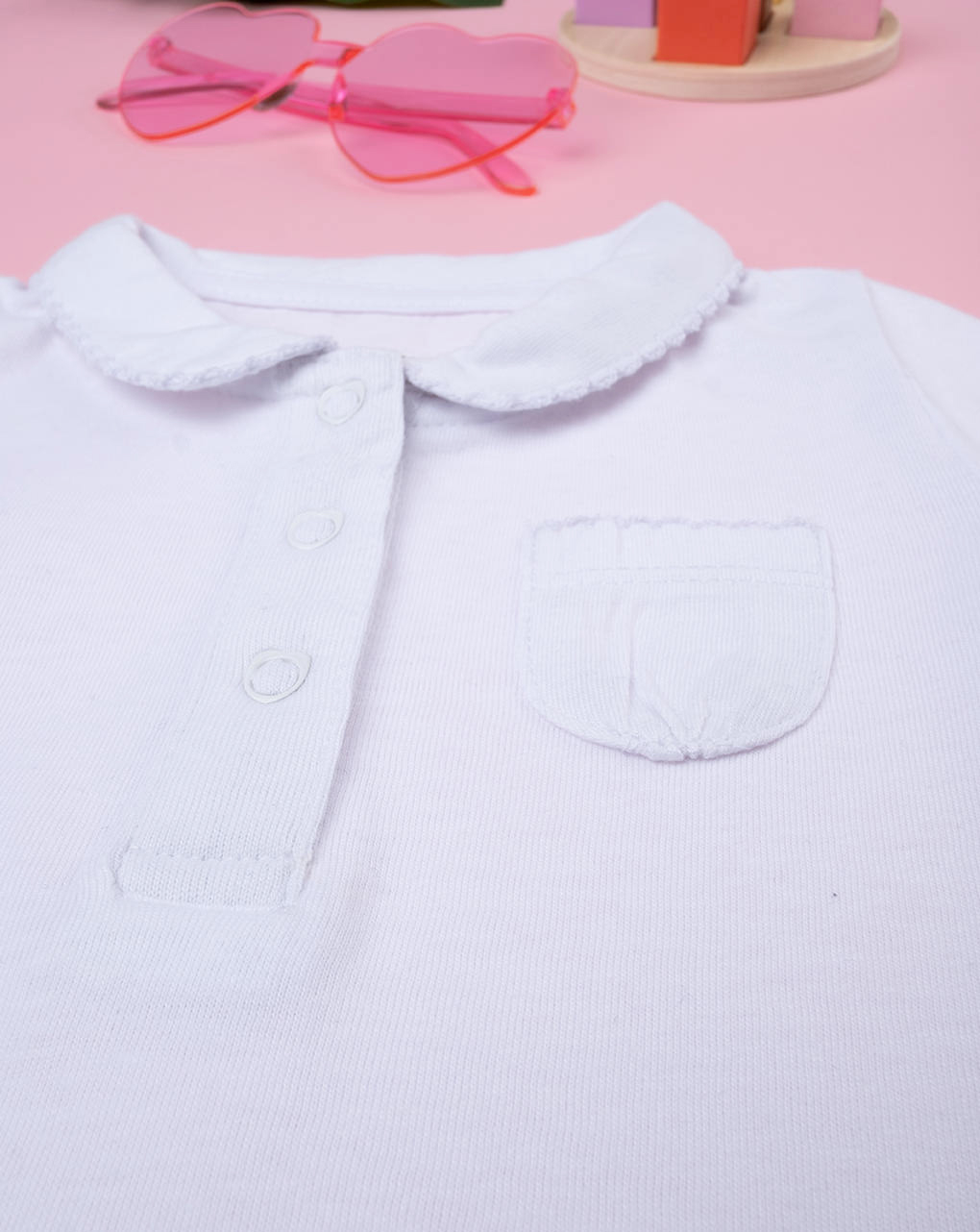 Camisa pólo de manga comprida branca de menina com bolso - Prénatal