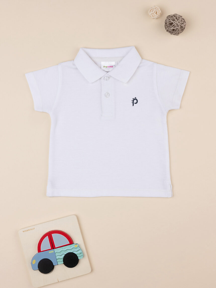 Camisa pólo branca básica de manga curta para bebé - Prénatal