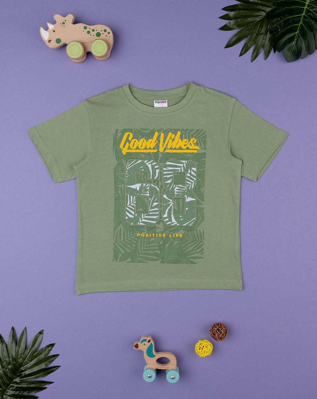 T-shirt de manga curta verde para crianças com estampado - Prénatal