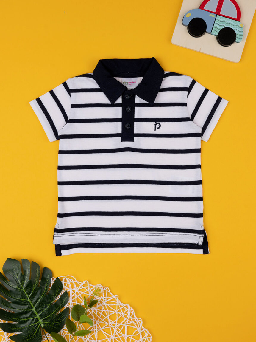 Pólo de bebé listrado azul-branco - Prénatal