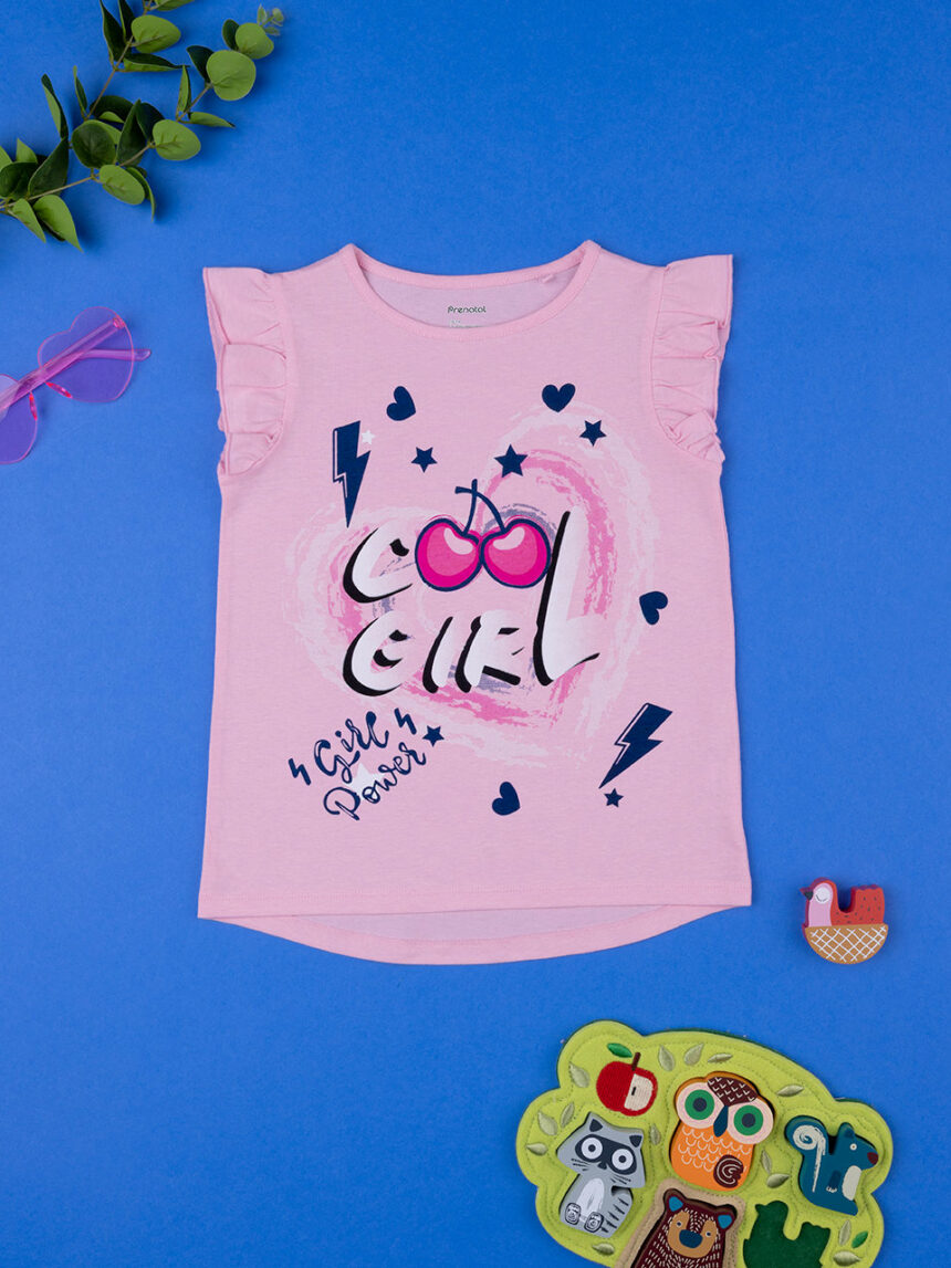 T-shirt rosa sem mangas de menina com estampado - Prénatal