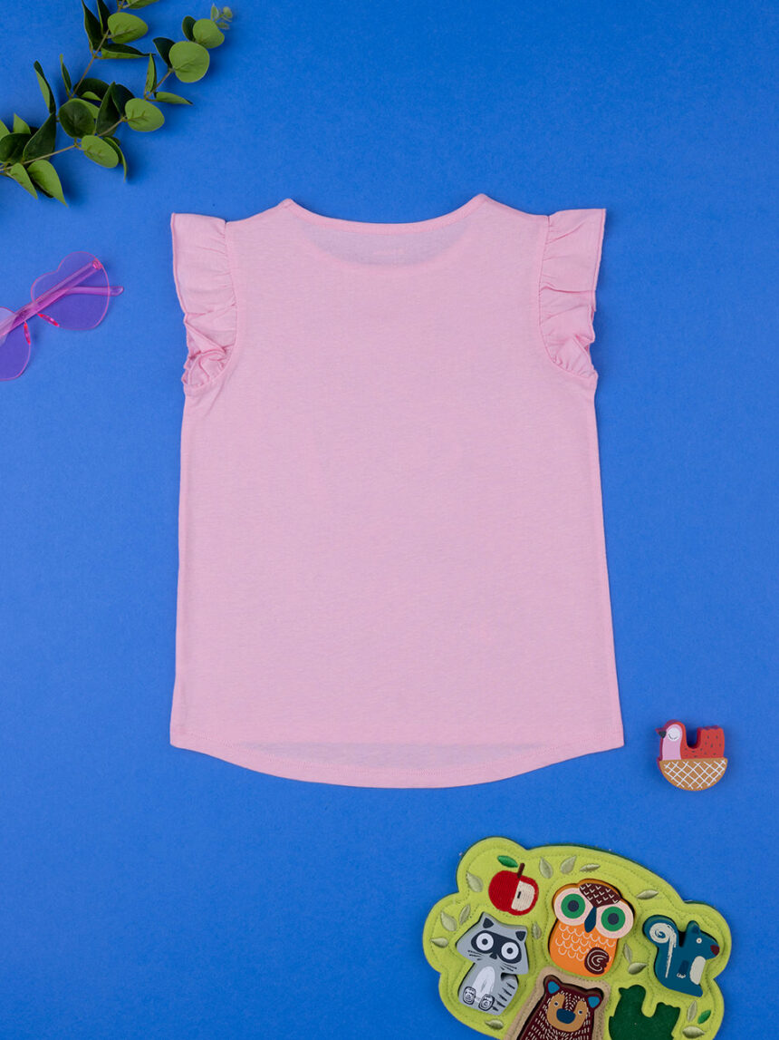 T-shirt rosa sem mangas de menina com estampado - Prénatal