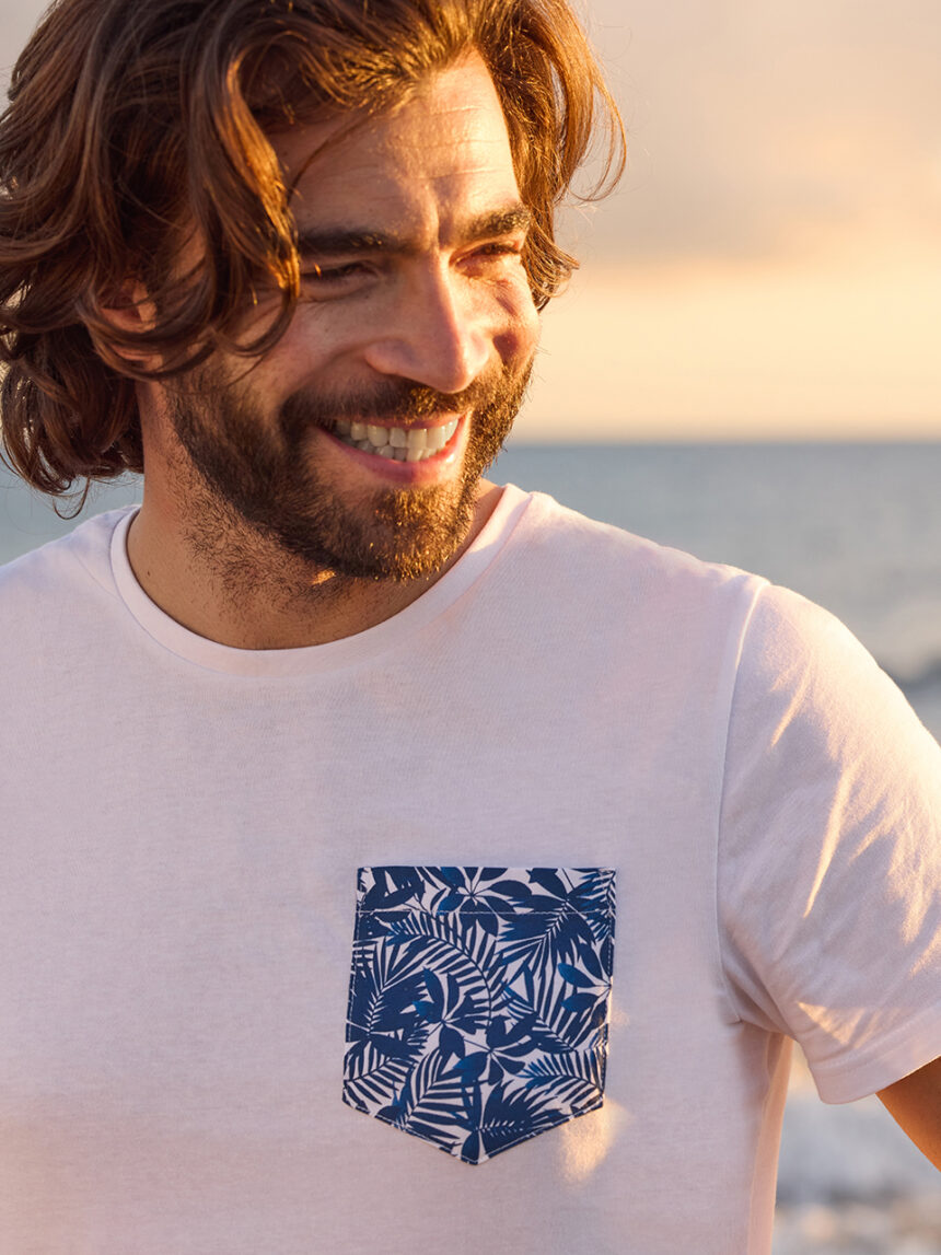 T-shirt de bolso de algodão tropical para homem - Prénatal