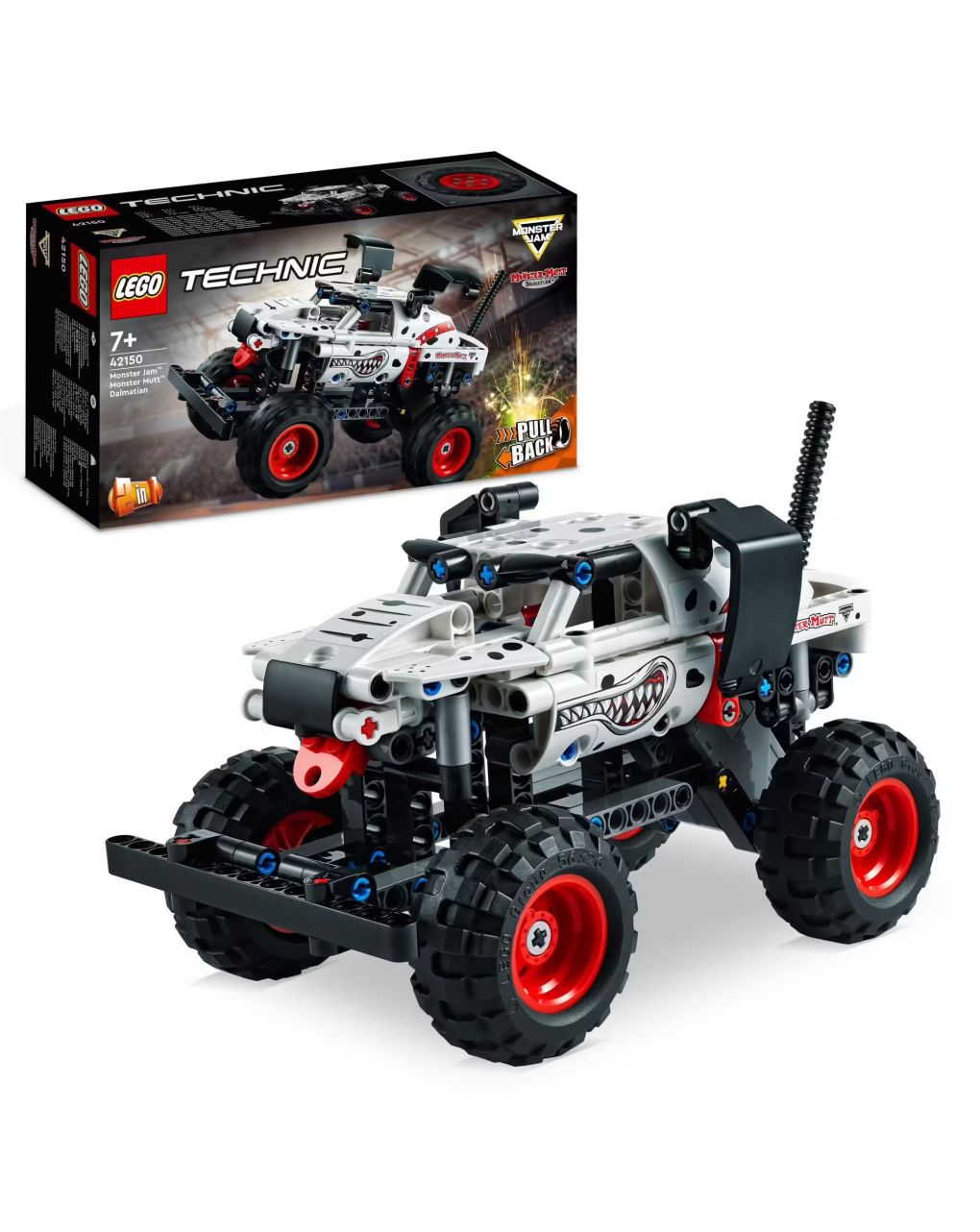 Monster mutt monster jam dalmatian - conjunto 2 em 1 com pull-back - camião monstro offroad e camião de brinquedo - técnica lego - LEGO