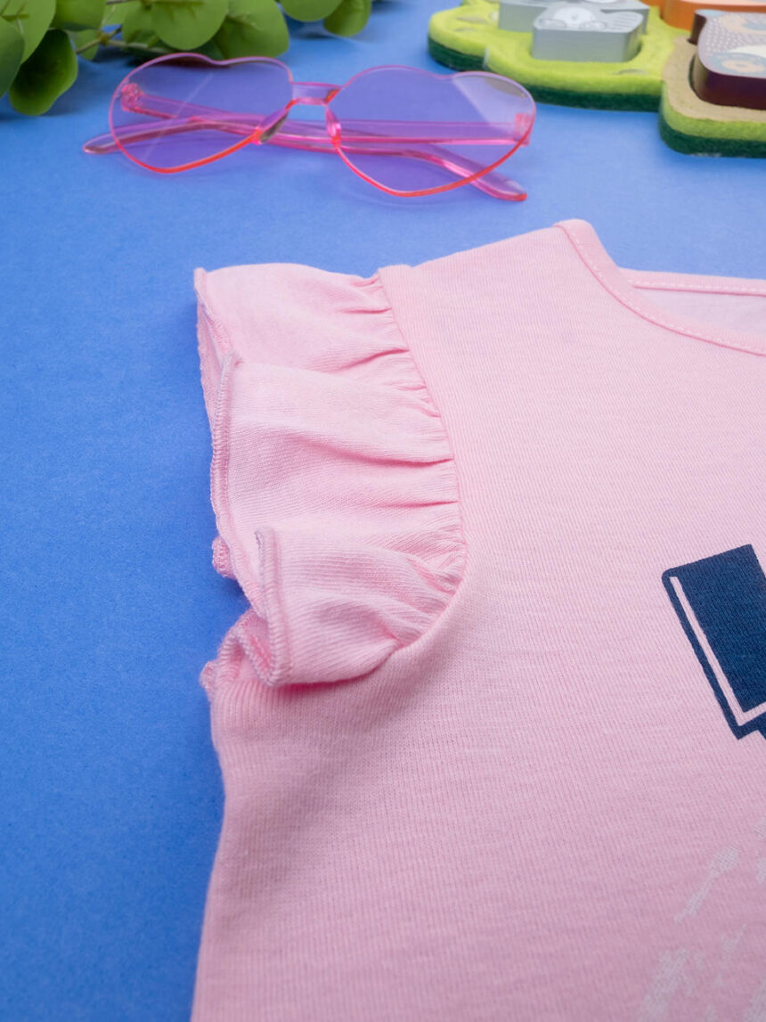 T-shirt rosa sem mangas de menina com estampado - Prénatal