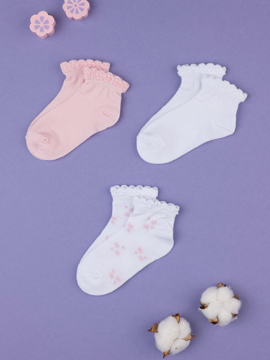 Pacote de 3 pares de meias de bebé com rufos - Prénatal