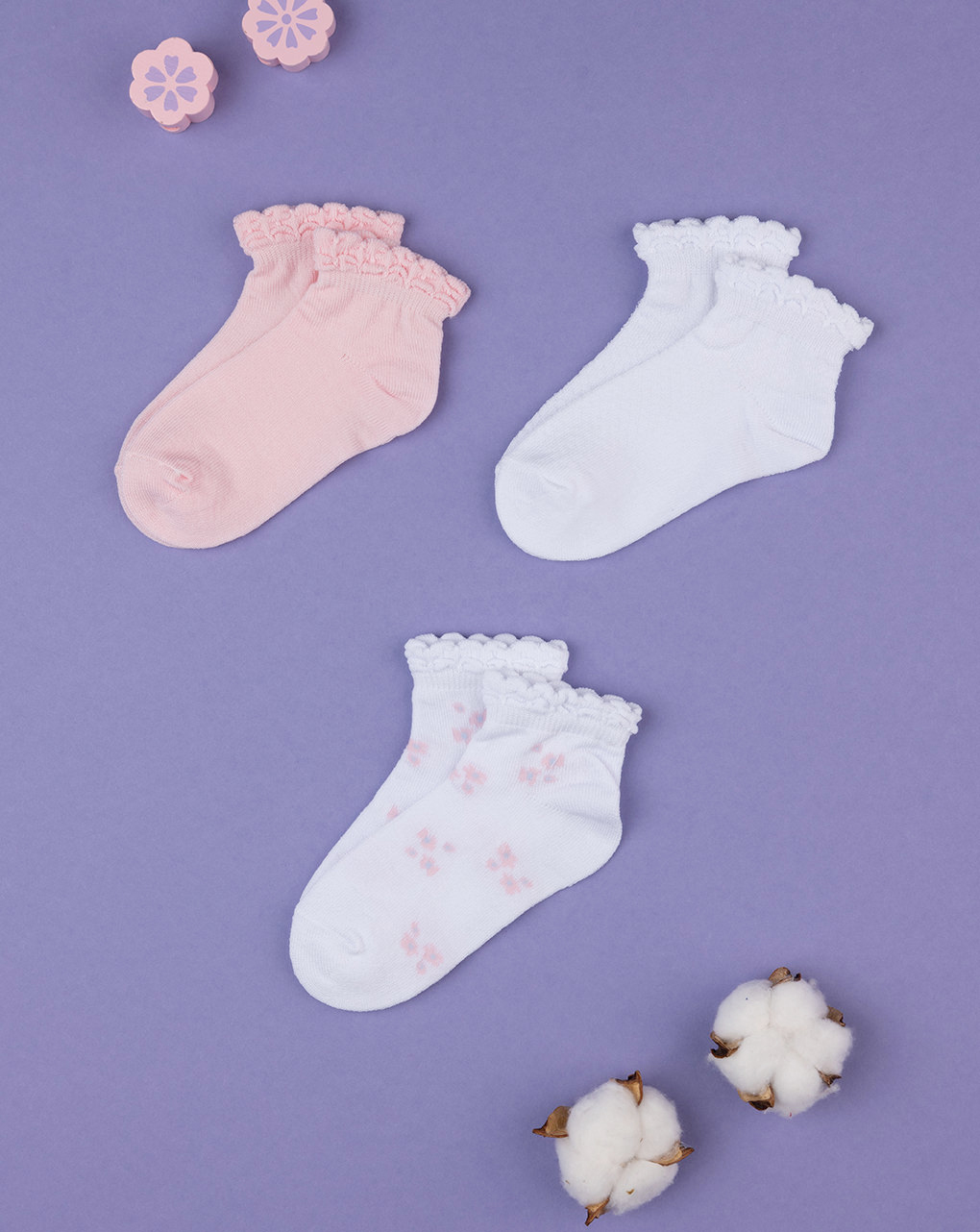 Pacote de 3 pares de meias de bebé com rufos - Prénatal