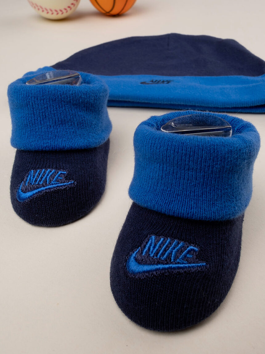 Conjunto de 3 peças de chapéu nike recém-nascido + body + calçado azul - Nike
