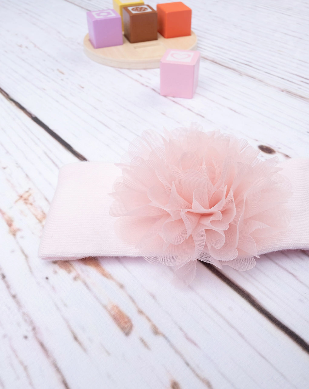 Faixa de cabelo rosa com flor de tule - Prénatal
