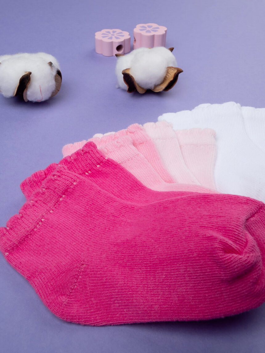 Pacote de 5 meias de bebé cor-de-rosa e brancas - Prénatal