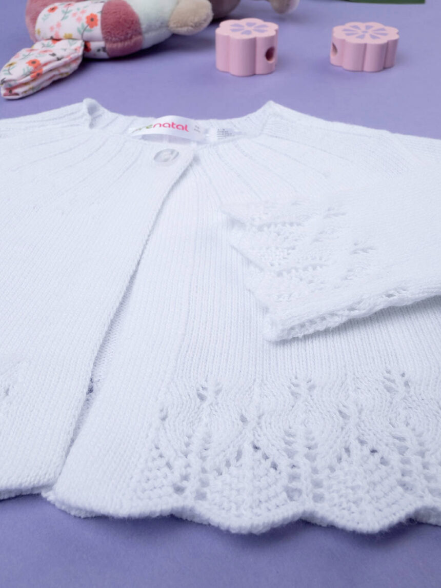 Casaco tricot branco bordado de menina - Prénatal