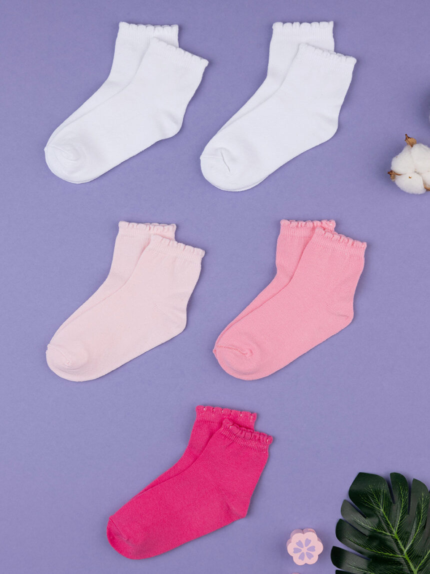 Pacote de 5 meias cor-de-rosa e brancas para raparigas - Prénatal