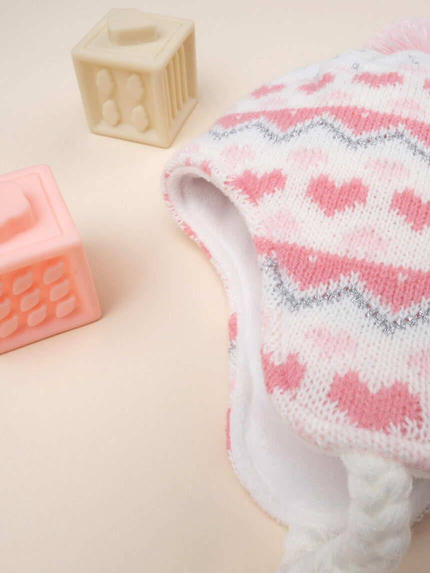 Chapéu tricot corações rosa para bebé - Prénatal