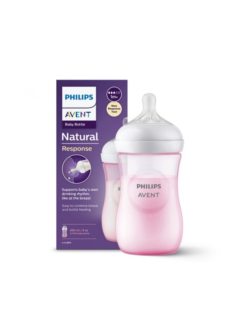 Biberão natural com tetina rosa resposta natural 260 ml 1m+ | sem bpa - philips avent - Philips Avent