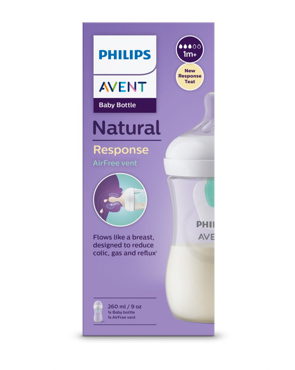 Biberão natural com tetina natural answer e válvula airfree 260 ml 1m+ | sem bpa - philips avent - Philips Avent